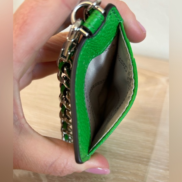 Michael Kors Leather Jet Set Charm Small ID Chain Card Holder Palm Green New - Picture 11 of 16